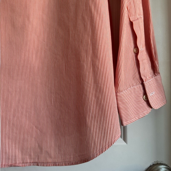 Ralph Lauren Pinstripe Button Down Shirt Orange White Classic Fit Preppy Work XL - Picture 2 of 5